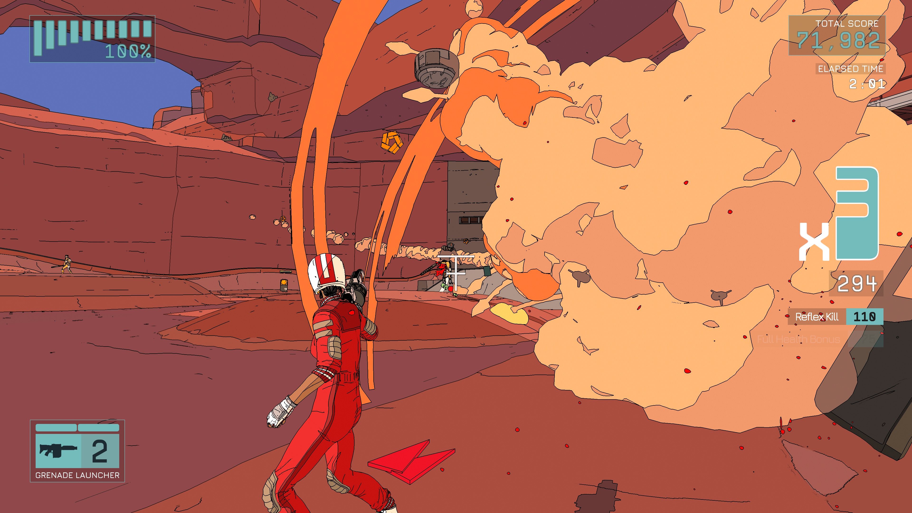 Blasting enemies in Rollerdrome