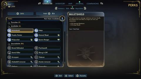 Choosing a perk in The Outer Worlds 2