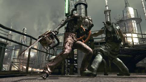 Chris fighting a Chainsaw-wielding enemy - Resident Evil 5