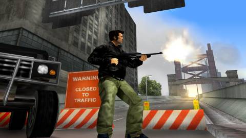 Claude shooting a machine gun - Grand Theft Auto 3