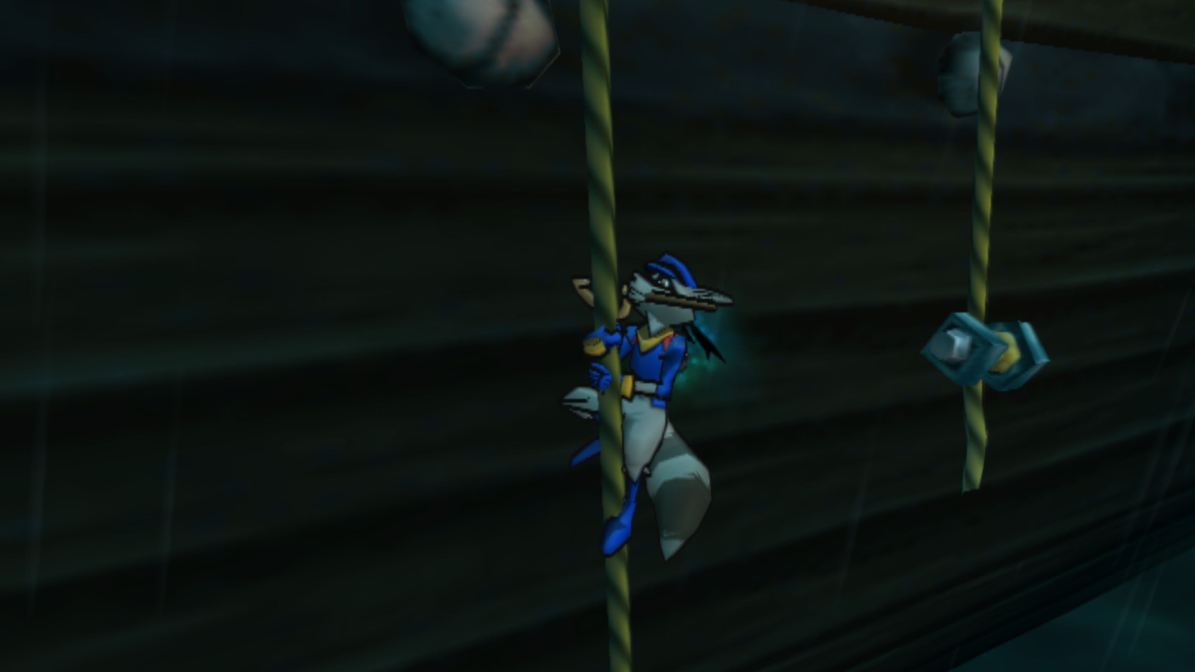 Climbing a rope in Sly Cooper