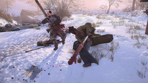 Clubbing an enemy and Yasuke in Assassin's Creed Shadows