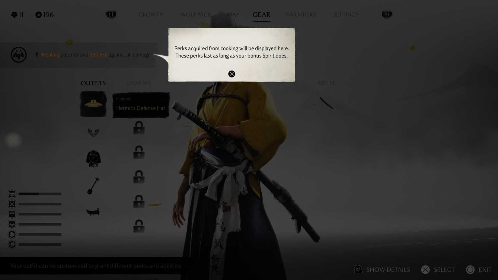 cooking perks acquired screen in ghost of yotei