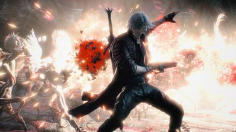 Dante shooting some demons with his shotgun - Doom