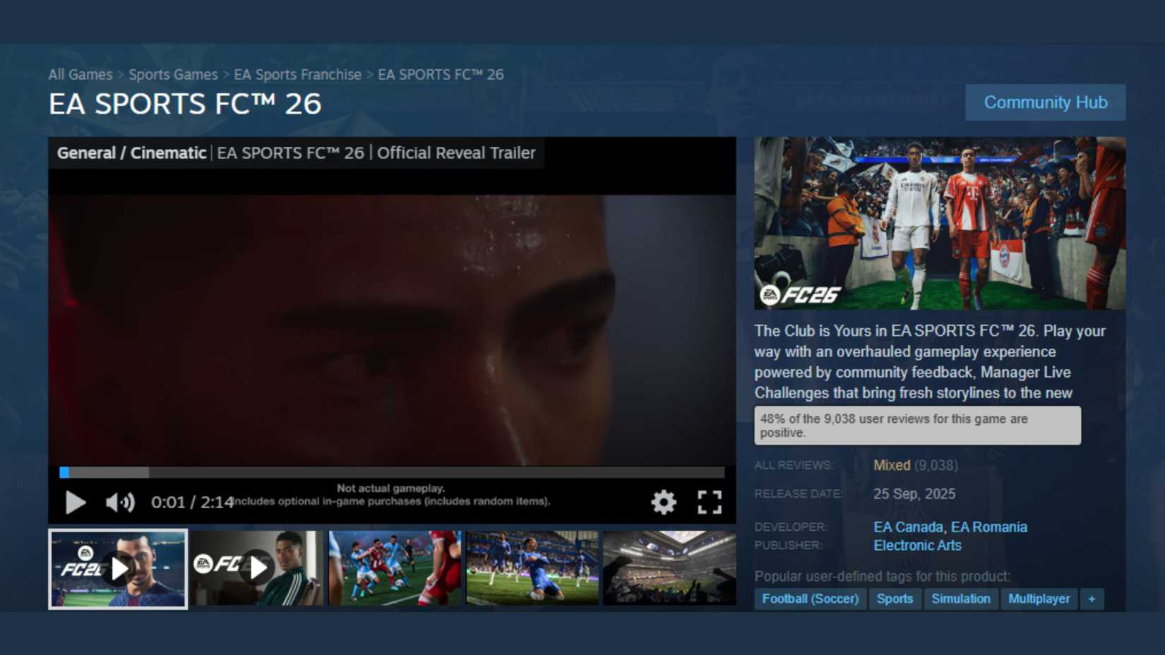 ea sports fc 26 review scores on steam
