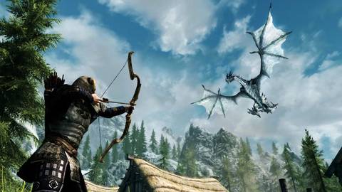 Elder Scrolls Skyrim Archer aiming at Dragon