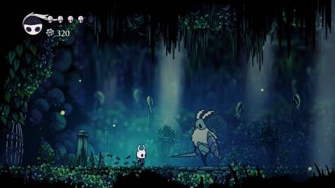Facing an enemy in Hollow Knight