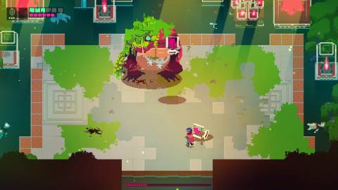 Fighting a boss in Hyper Light Drifter