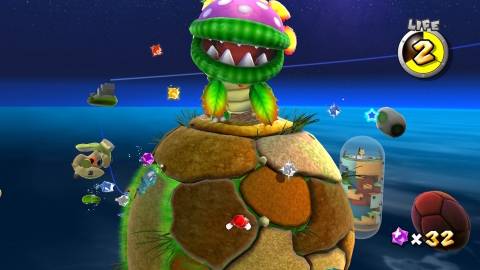 Fighting a boss in Super Mario Galaxy