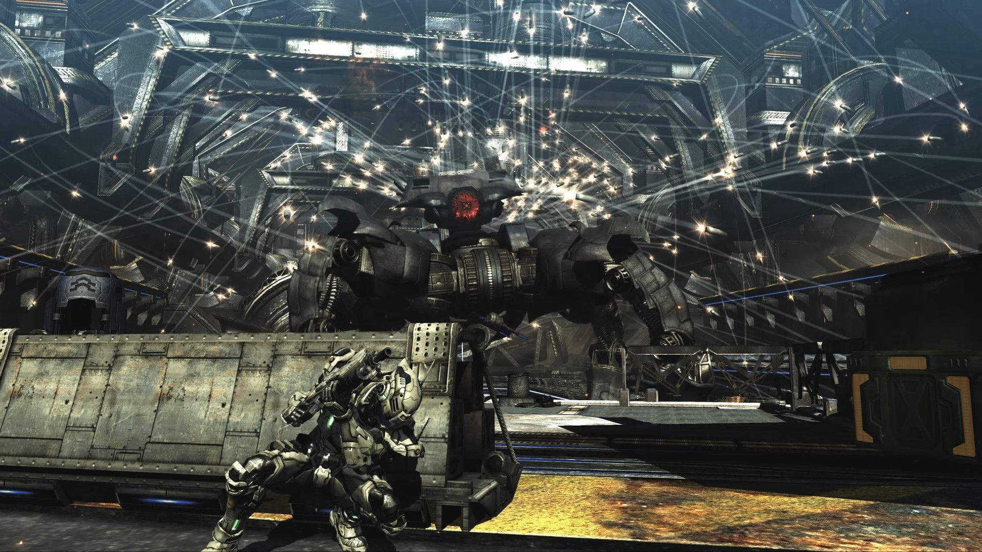 Fighting a giant robot boss - Vanquish