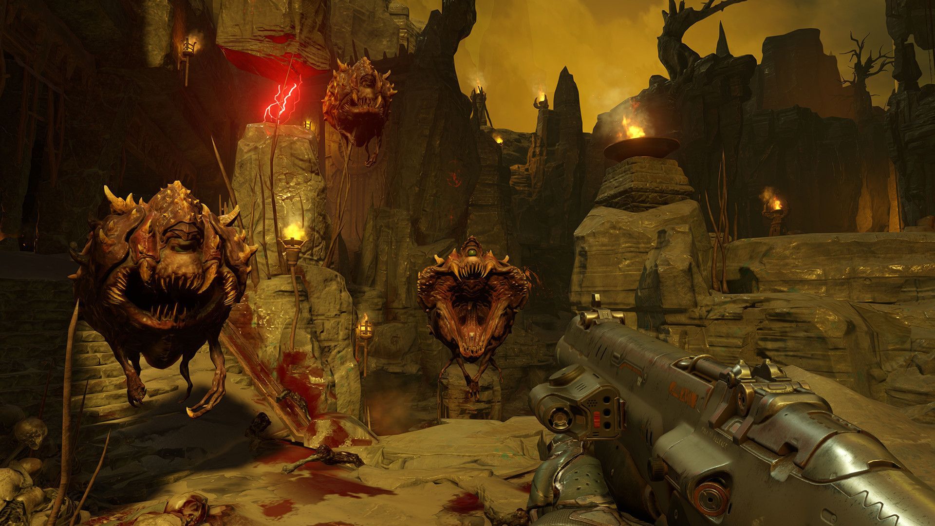 Fighting Cacodemons in hell - Doom