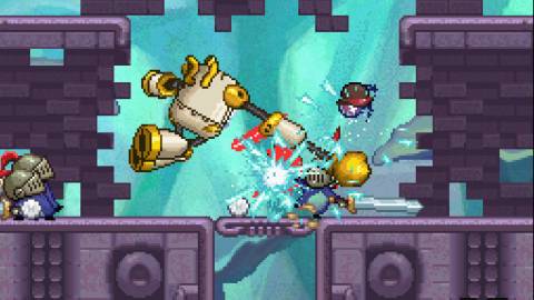 Fighting enemies as a robot in Henry Hatsworth In The Puzzling Adventure