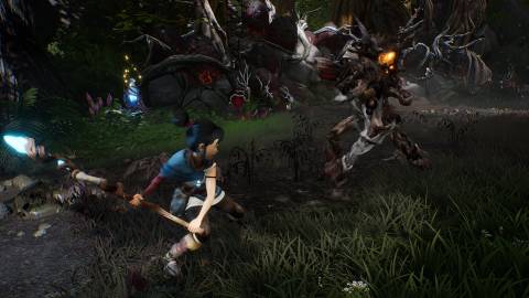 Fighting enemies in Kena Bridge Of Spirits