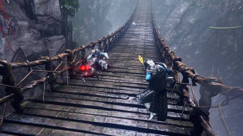 Fighting enemies on a bridge in Ninja Gaiden 4