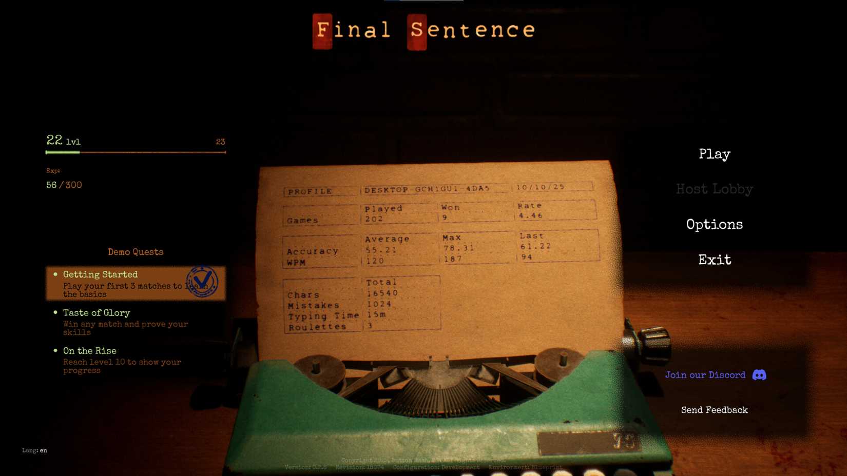 Final Sentence Gameplay User Interface