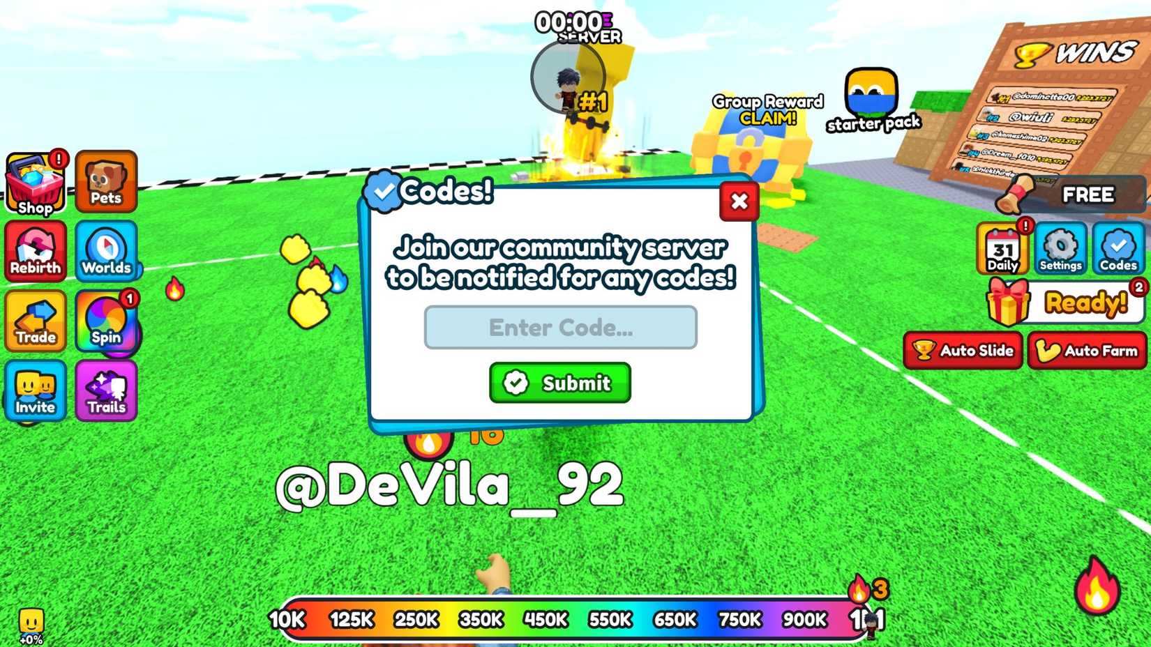 Fling Yourself the codes tab