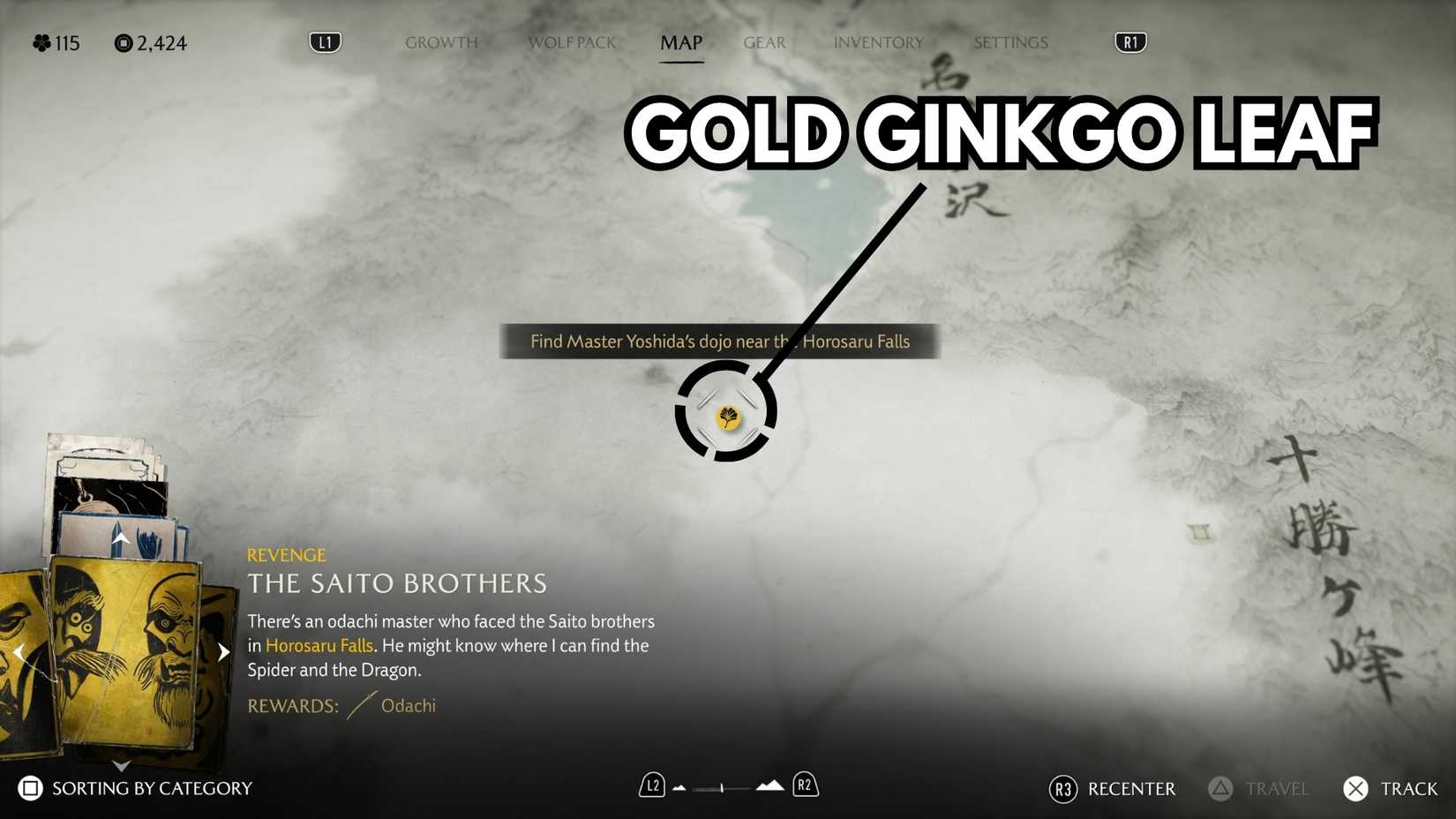 follow the gold ginkgo leaf in ghost of yotei