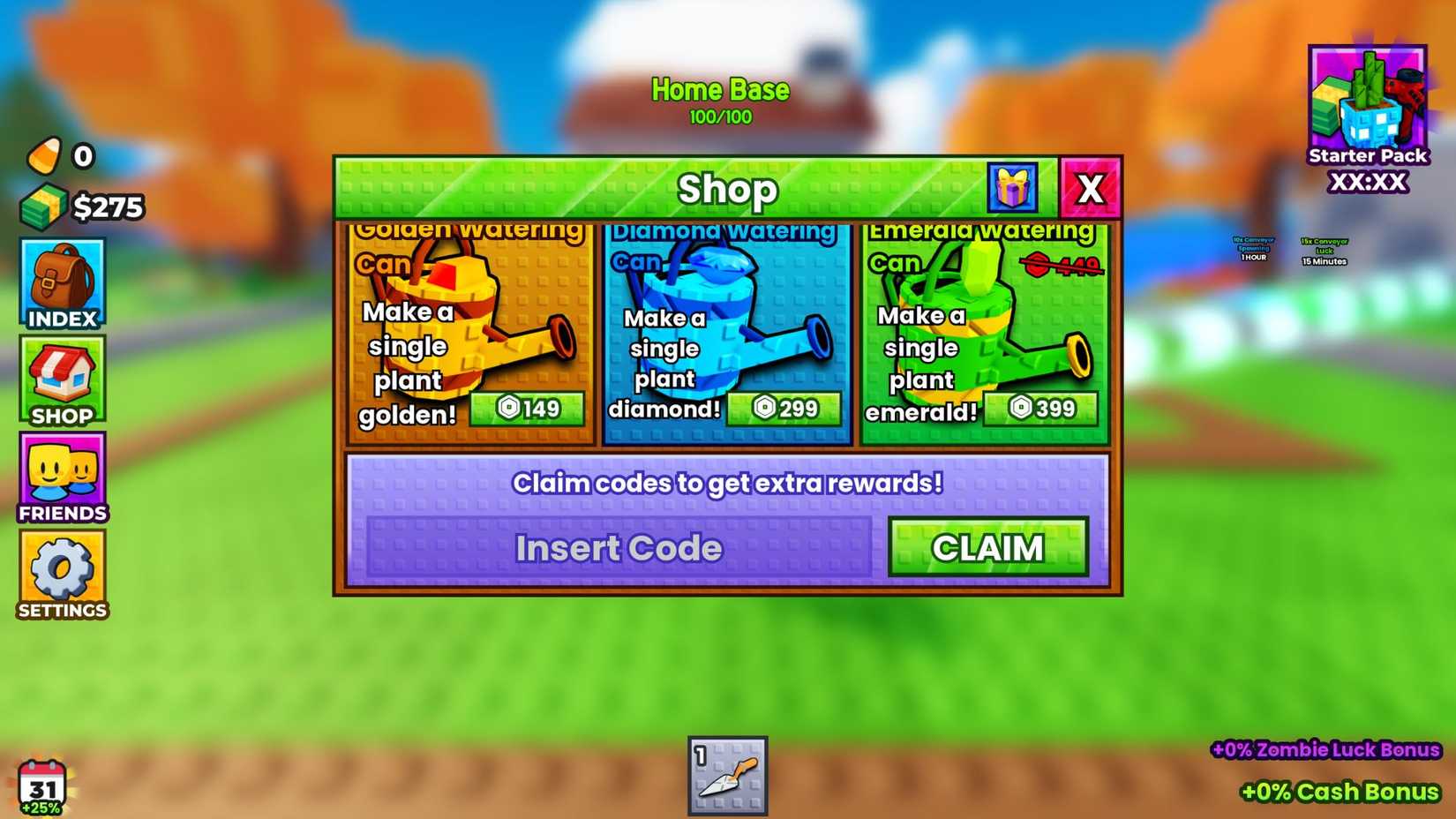 Garden vs Zombies Codes Tab