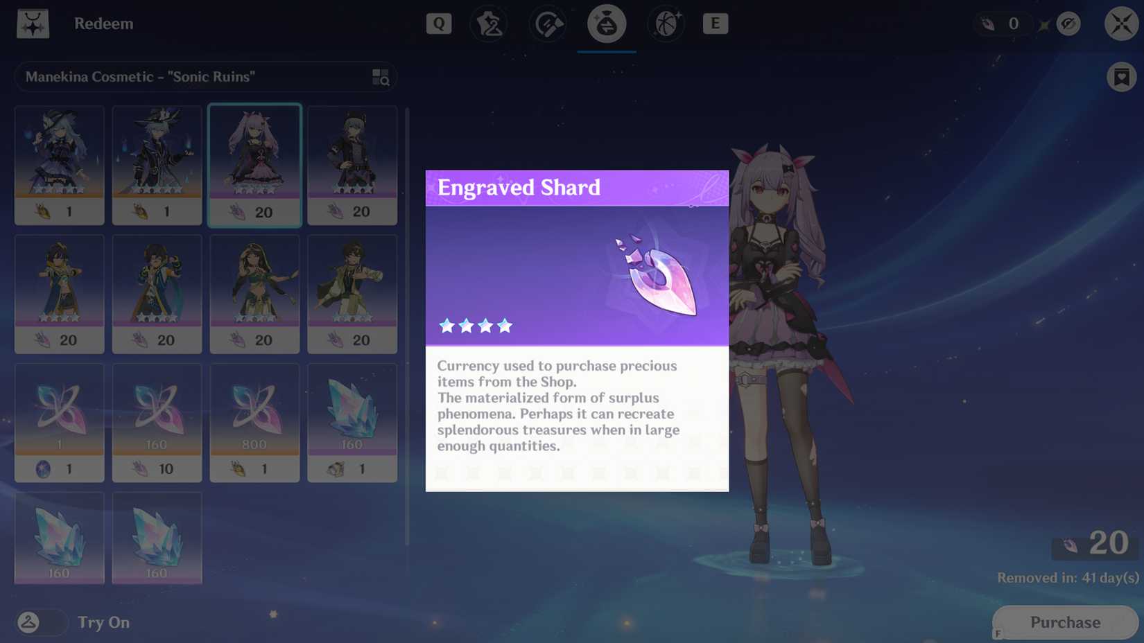 genshin-impact-miliastra-wonderland-odes-currency-how-get-arcane-keystone-chronal-nexus - engraved shard