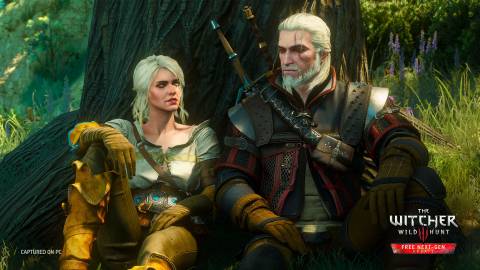 Geralt and Ciri sitting by a tree - The Witcher 3 Wild Hunt