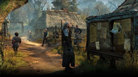 Geralt exploring a peaceful town - The Witcher 3 Wild Hunt