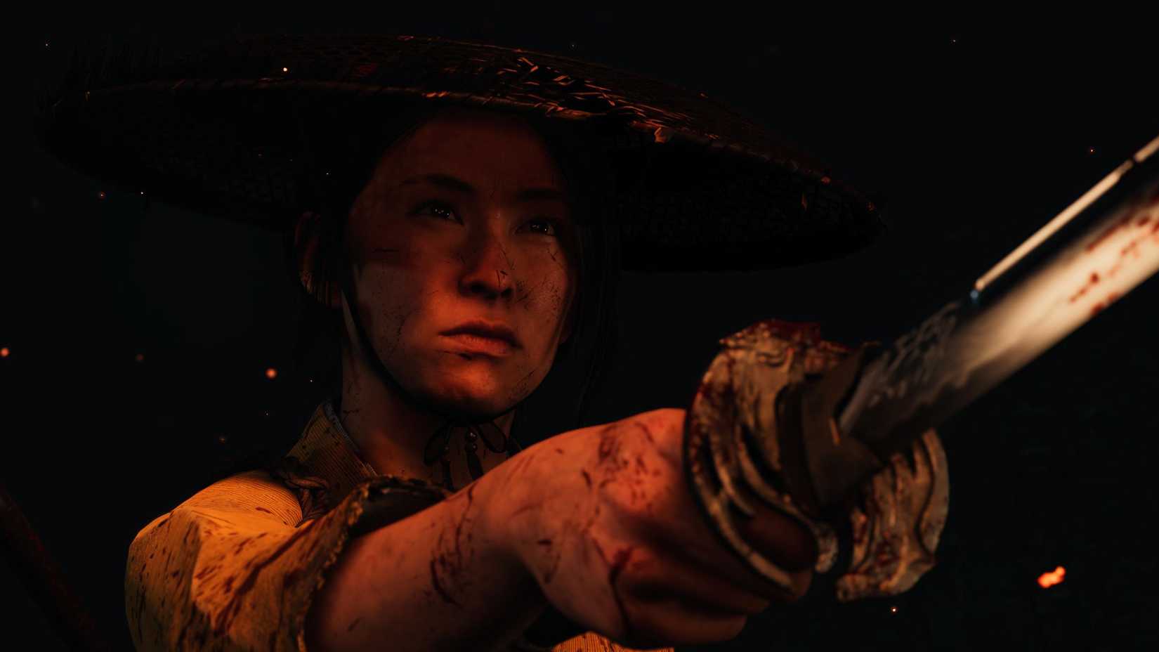 The ghost of Yotei Atsu preparing to fight the snake