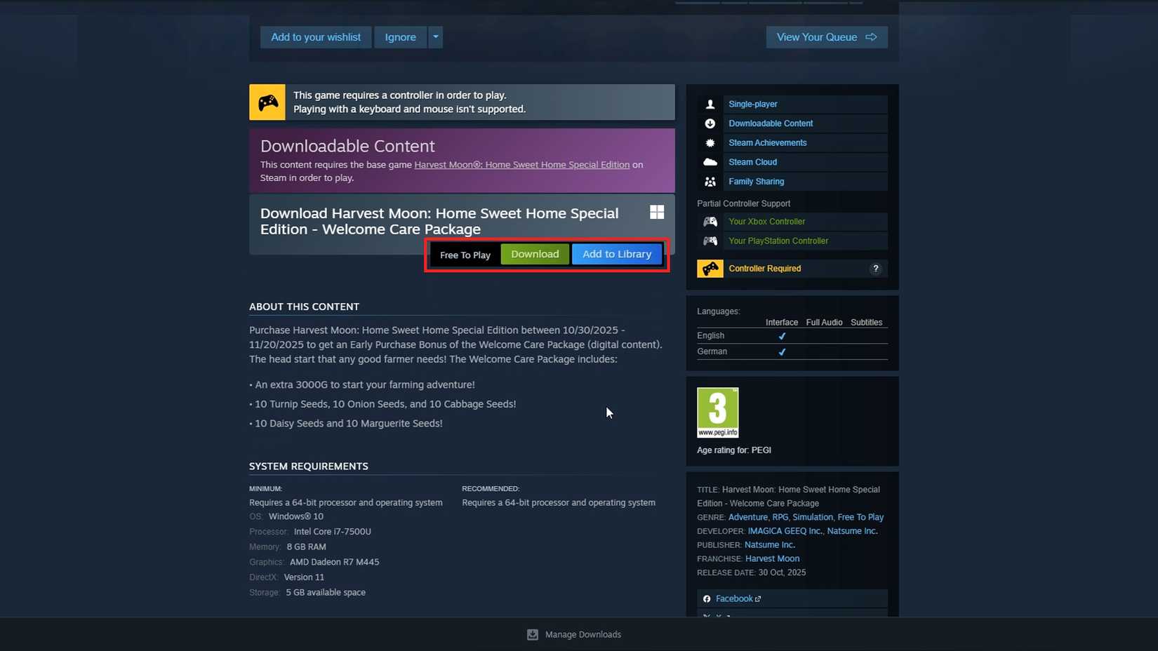 Harvest-moon-home-sweet-home-hm-hsh-how-get-welcome-care-package-pre-order-bonus - Download Digital Content