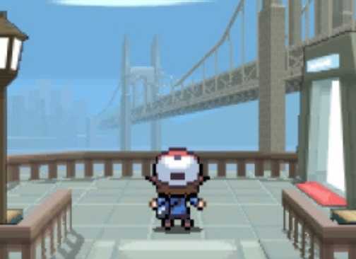 Hilbert looks at the Skyarrow Bridge - Pokemon Black And White