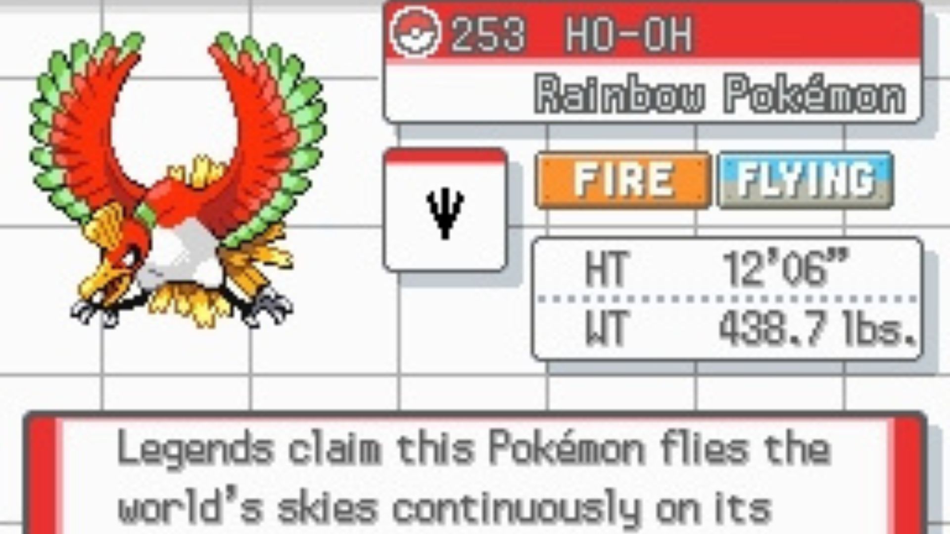 Ho-oh's Pokedex entry - Pokemon HeartGold And SoulSilver