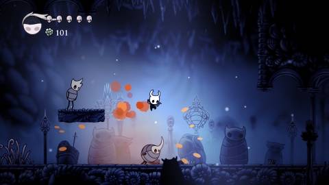 Hopping on an enemy in Hollow Knight