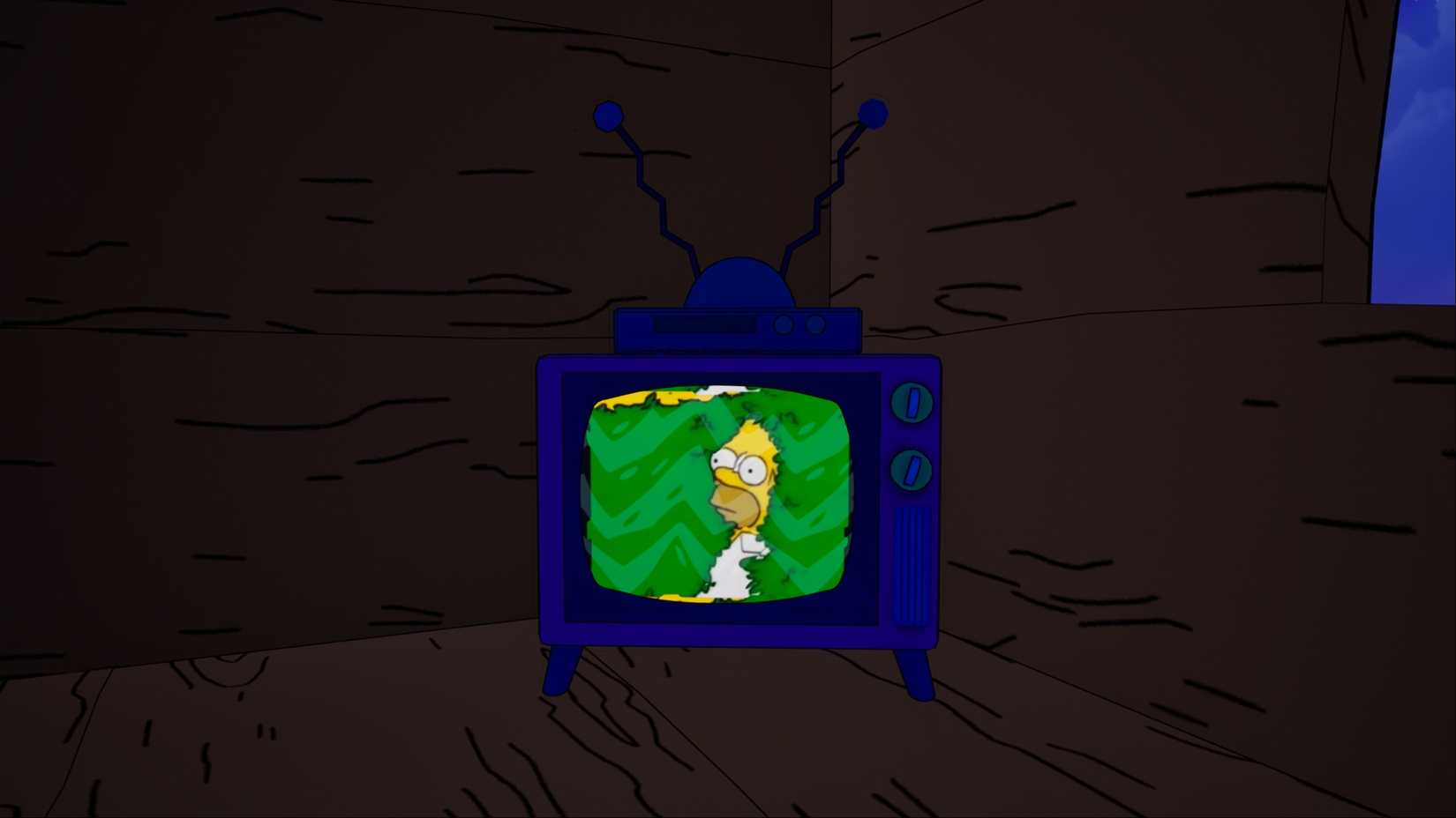 Cena de Fortnite com elementos de Os Simpsons