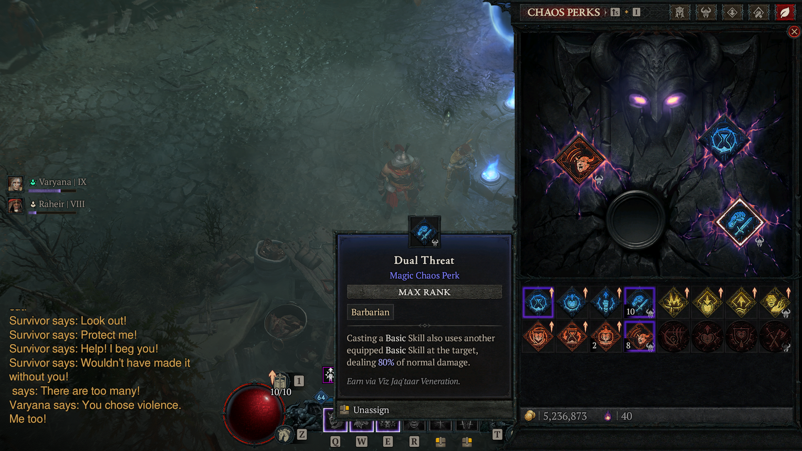 Diablo 4 s10 Barbarian Dual Threat Chaos Perk