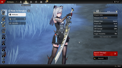 DNA Blade Amberglow Stats