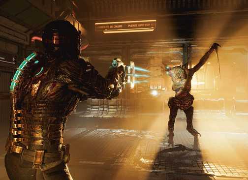 Isaac fighting a Necromorph - Dead Space