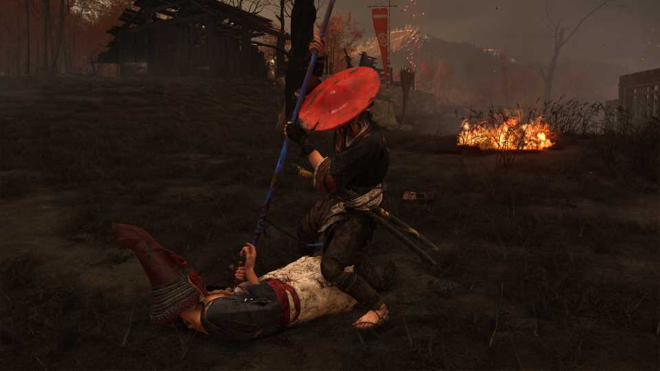 Killing an enemy with a spear in Ghost of Yotei