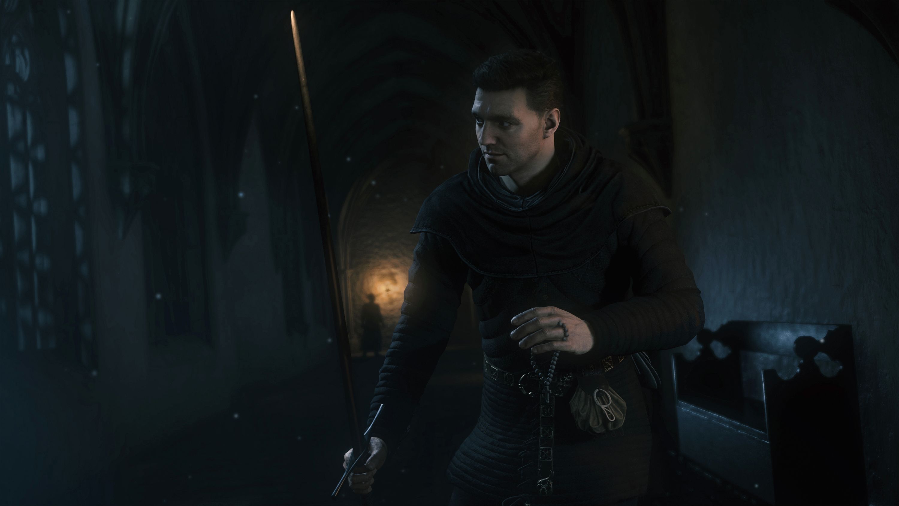 Henry empunhando uma espada no DLC Mysteria Ecclesiae de Kingdom Come: Deliverance 2