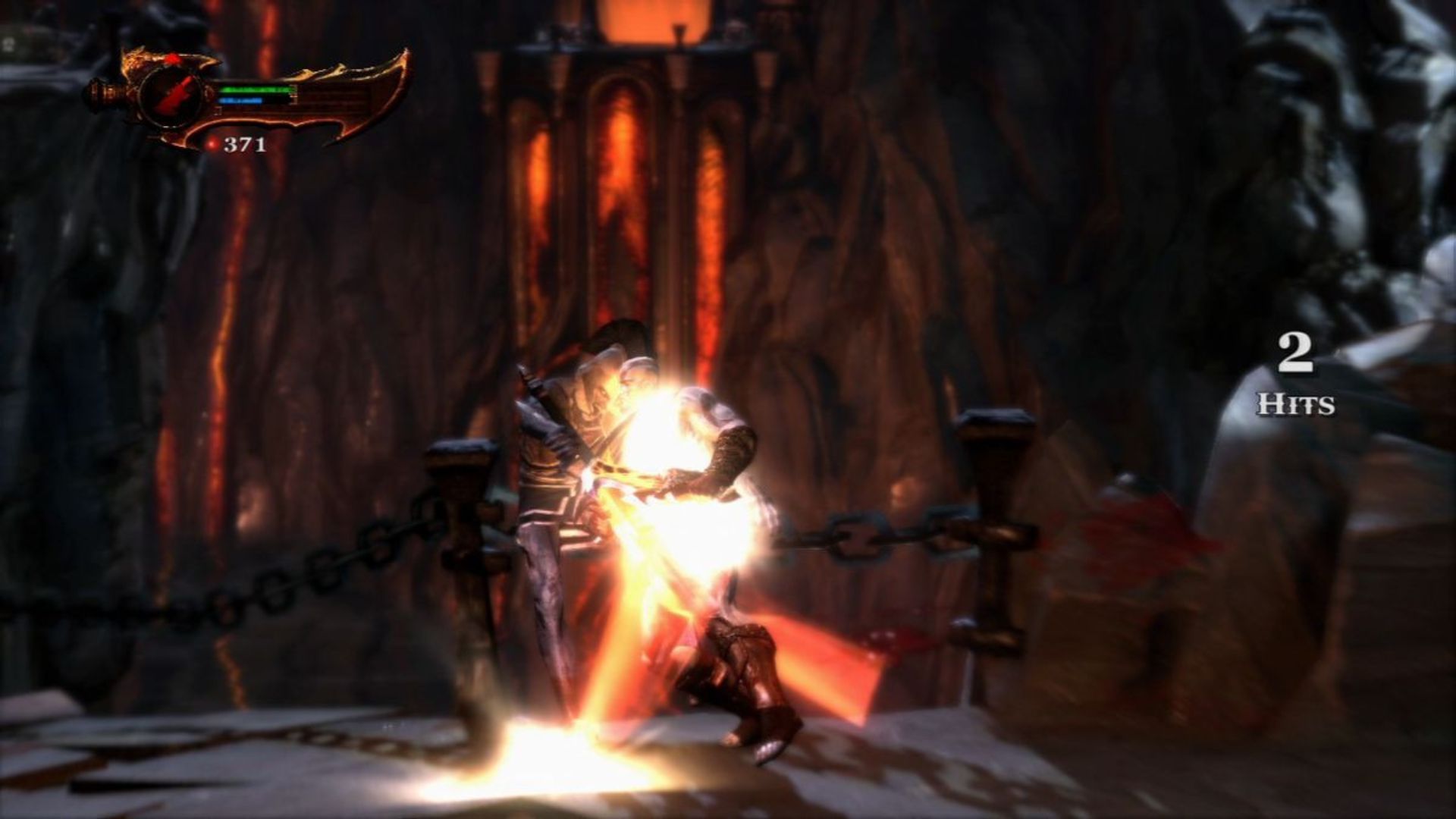 Kratos fighting an Underworld soldier - God Of War 3