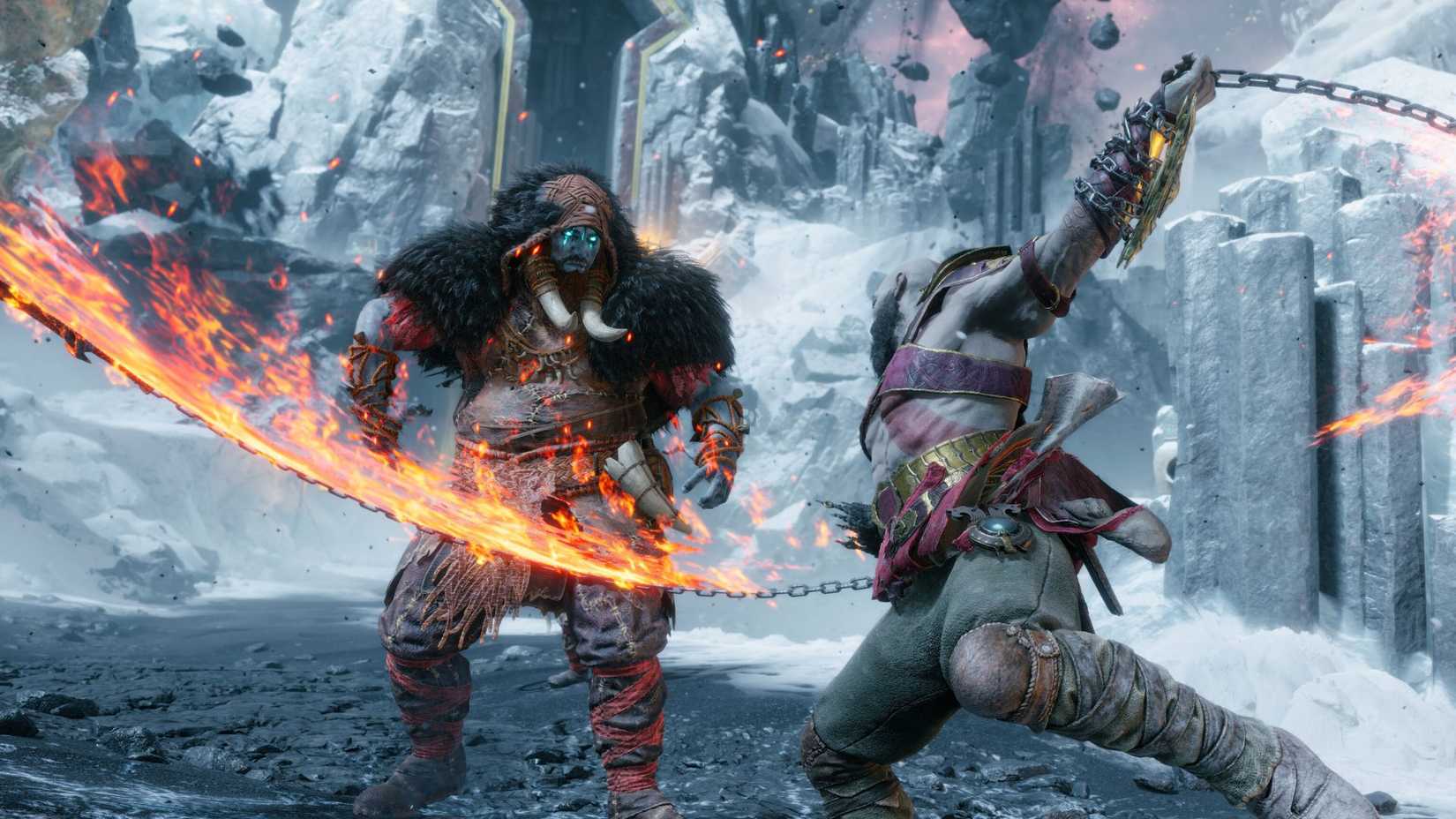 Kratos uses the Blades of Chaos against an enemy - God Of War Ragnarok