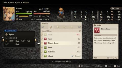Learning Squire skills in Final Fantasy Tactics The Ivalice Chronicles