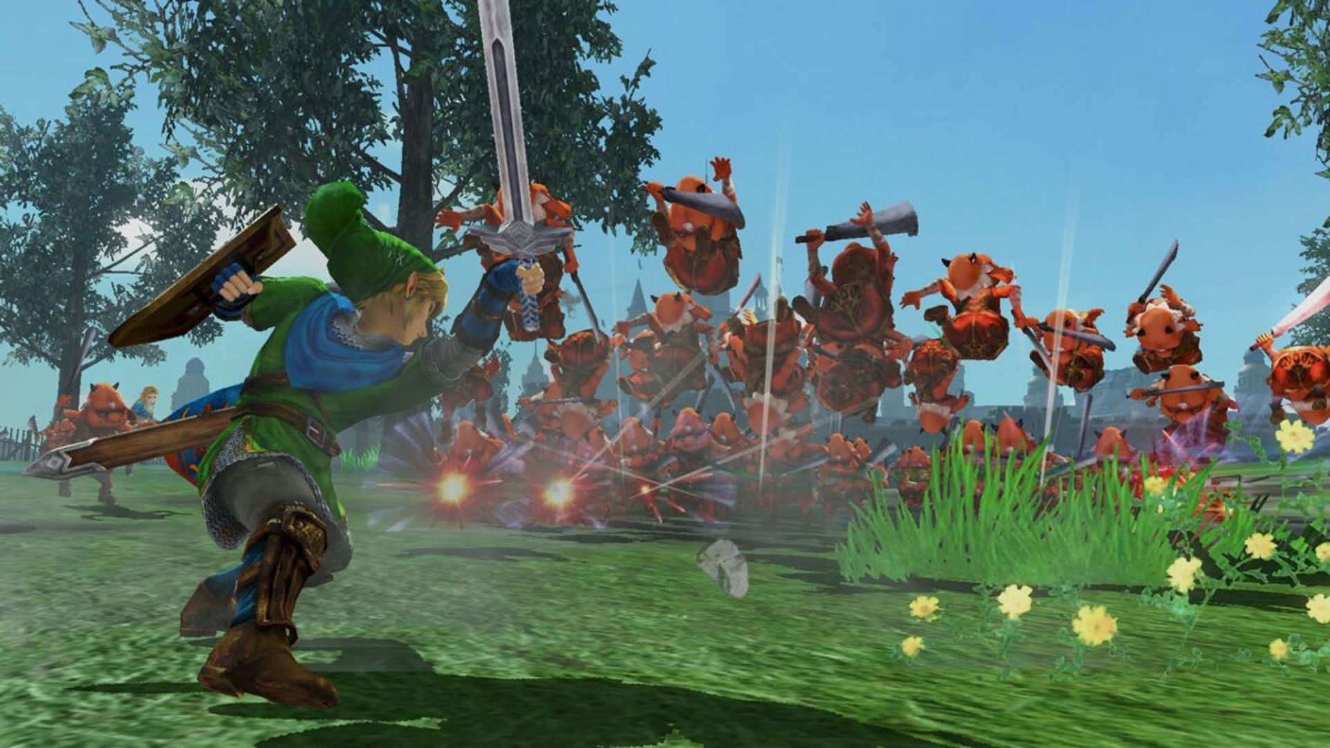 Link defeating a horde of bokoblins - Hyrule Warriors