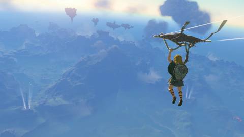 Link gliding across the Sky Islands - The Legend Of Zelda Tears Of The Kingdom