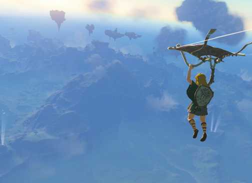 Link gliding across the Sky Islands - The Legend Of Zelda Tears Of The Kingdom