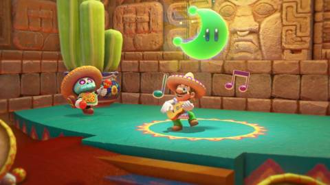 Mario dressed up as a Mariachi in the Sand Kingdom - Super Mario Odyssey