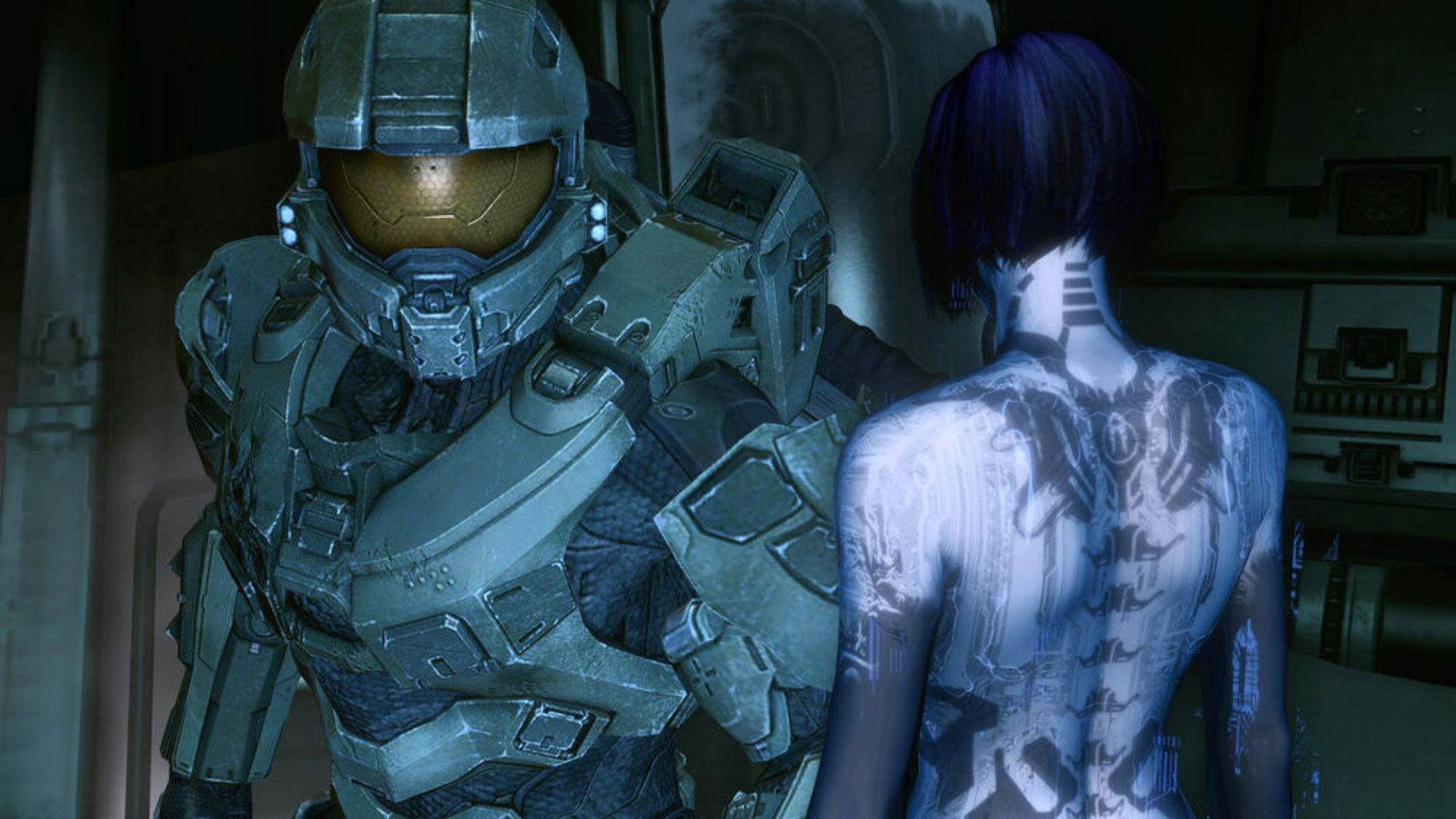 Master Chief e Cortana em uma cena de Halo 4.