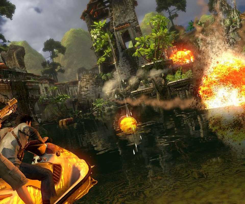 Nathan and Ellena in a water bike - Uncharted Drake's Fortune