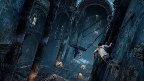 Nathan climbing through some traps - Uncharted Drake's Fortune