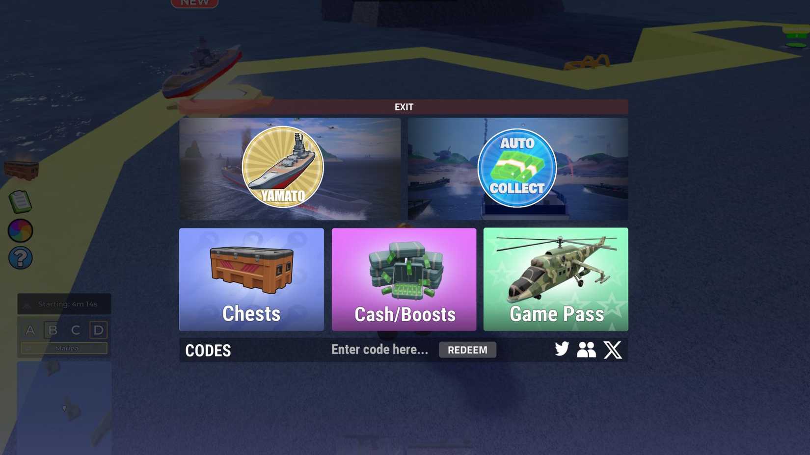 Navy Tycoon the codes tab