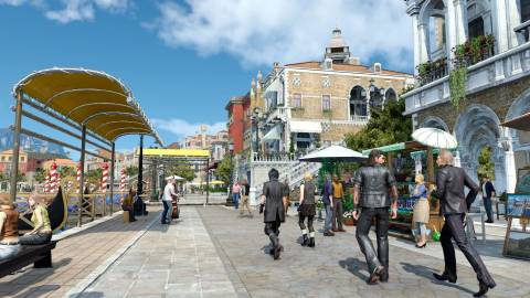 Noctis and friends walking around a city - Final Fantasy 15