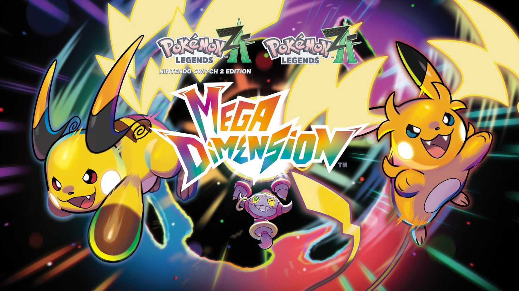 Official announcement image for Mega Raichu X and Mega Raichu Y in the Mega Dimension DLC - Pokemon Legends Z-A