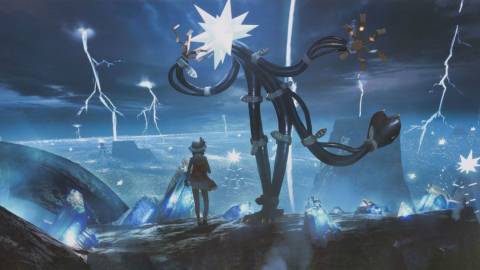 Official art of Xurkitree at the Ultra Plant - Pokemon Ultra Sun and Ultra Moon